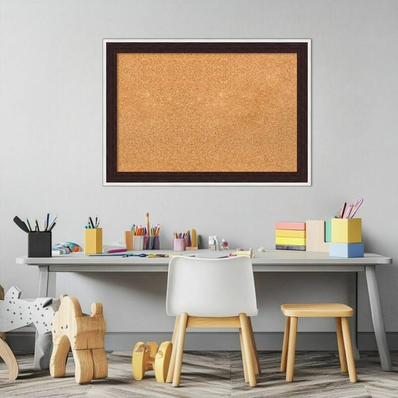 Maya Espresso Silver Framed Cork Board - Bulletin Board, Organization Board, Pin Board