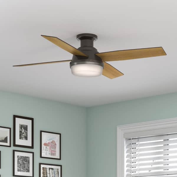 slide 2 of 24, Hunter 52" Dempsey Flush Mount Ceiling Fan w/ LED Light Kit, Handheld Remote - Contemporary, Transitional - Low Profile New Bronze