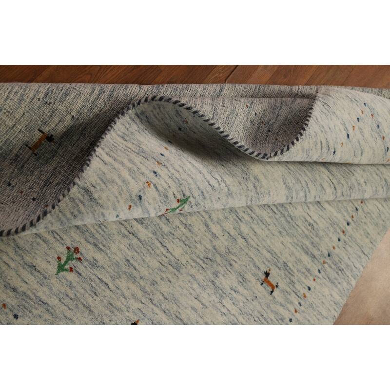 Beige Tribal Gabbeh Oriental Rug Hand-Knotted Wool Carpet - 4'0" x 5'9"
