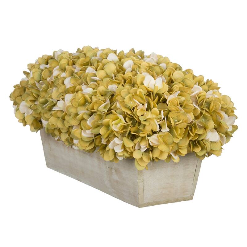 Faux Hydrangeas in White Wood Washed Ledge Planter