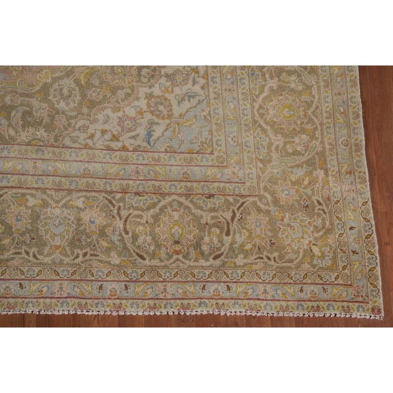 Hand Knotted Oriental 100% Wool Carpet Traditional Floral Pink Mashad Area Rug - 13' 0'' X 9' 6''