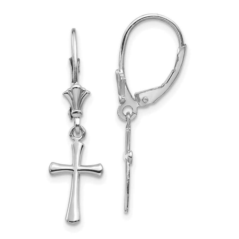 Curata 10k or 14k Yellow or White Gold Polished Beveled Cross Leverback Earrings - 30x8mm - 10k - White