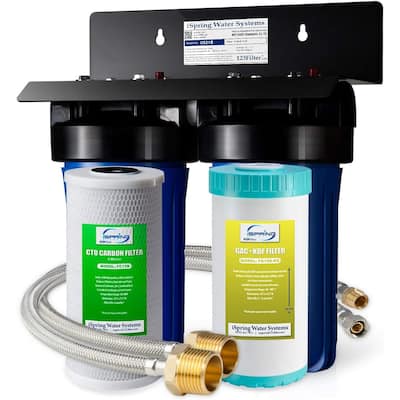 iSpring Heavy Duty 2-Stage Undersink Water Filtration System with 10" x 4.5", 1" Ports, Direct Connect Hoses Included