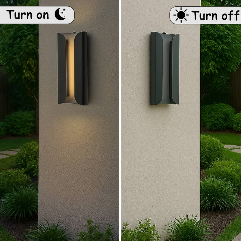 Matte Black 24W Integrated LED AWall Sconce with Acrylic Shade Modern Simplicity Outdoor Wall Light with Dusk to Dawn Sensor