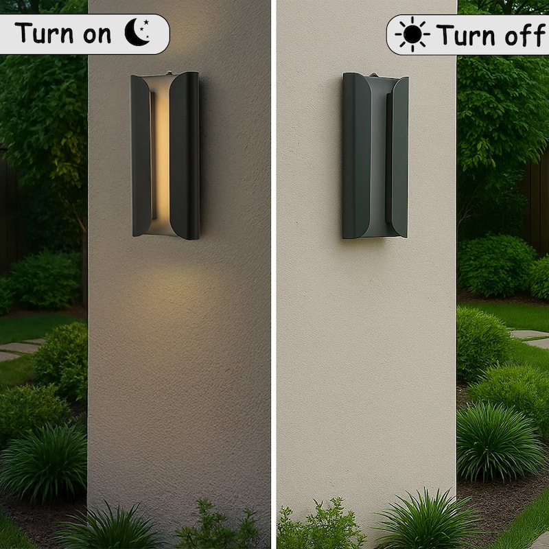 Matte Black Integrated LED Wall Sconce with Acrylic Shade Modern with Dusk to Dawn Sensor for Porch Garage（2 Pack) - W7''