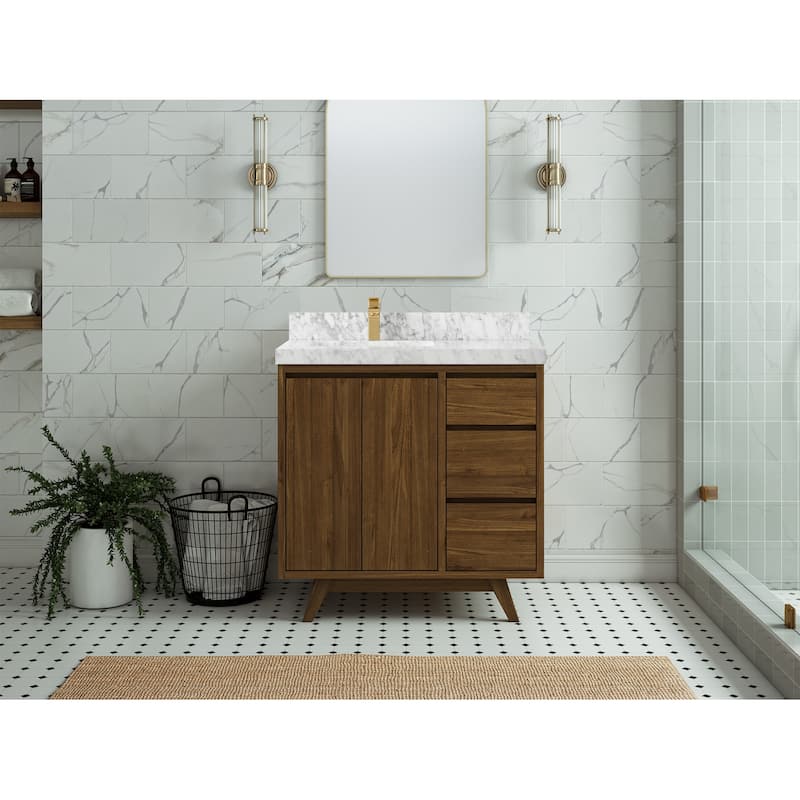Willow Collections 36 in. W x 22 in. D Madison Teak Left Offset Sink Bathroom Vanity with Countertop