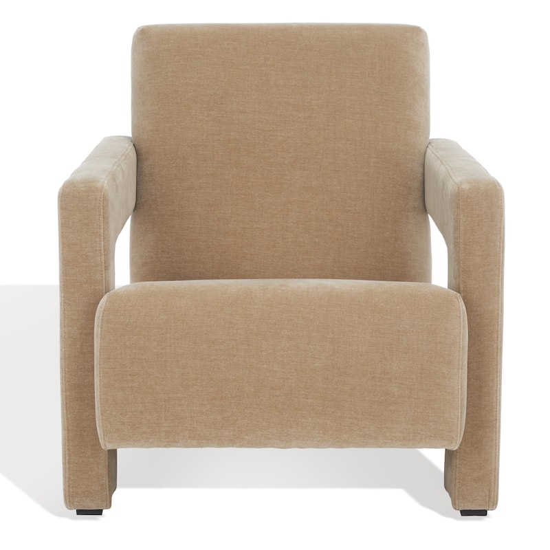 SAFAVIEH Couture Joffrette Modern Velvet Accent Chair - 27 In. W x 35 In. D x 30 In. H - 27Wx35Dx30H - Light Brown