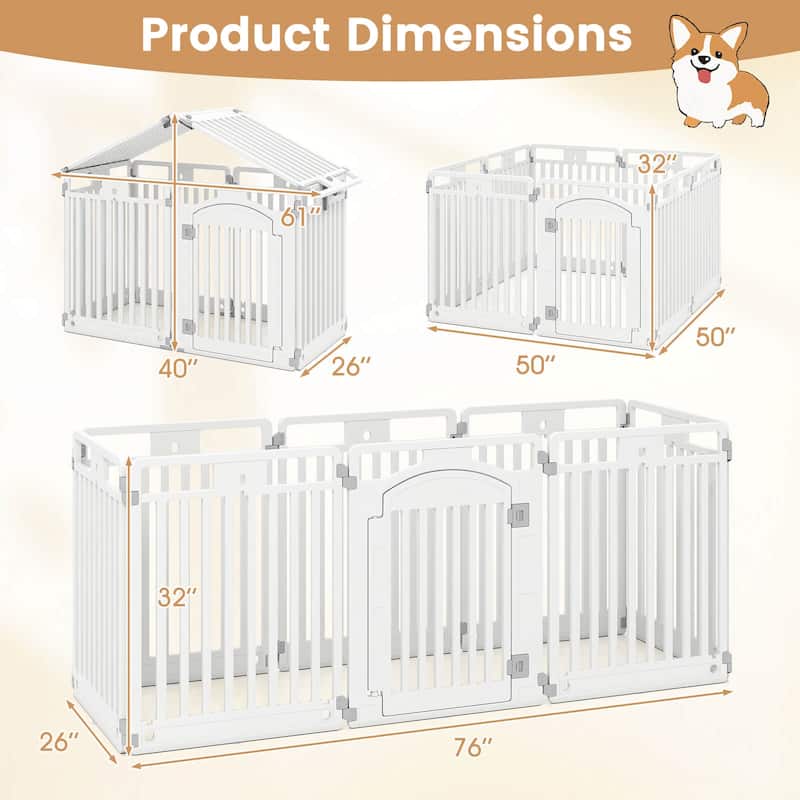 Costway 8/16-Panel 32” Tall Plastic Dog Panel with Securing Locking
