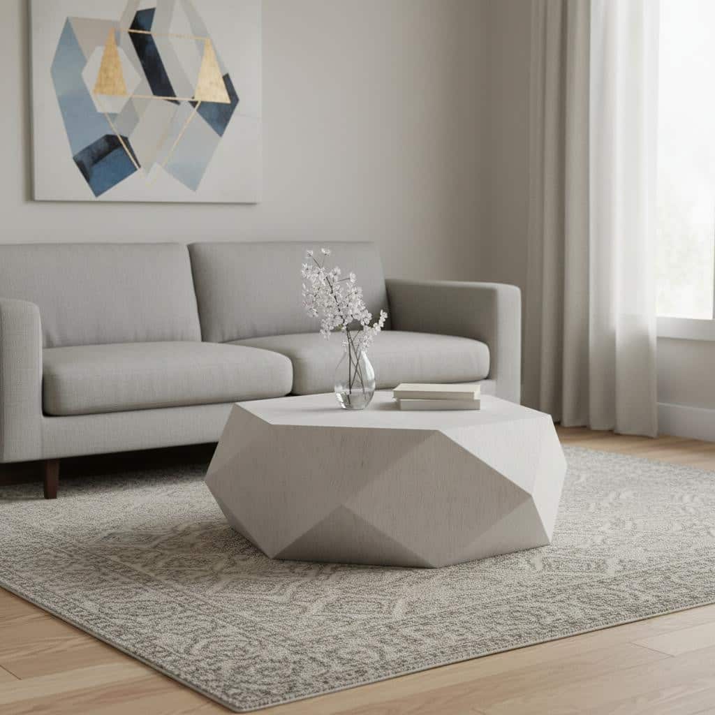 HomeRoots 50" Gray Wood Hexagon Distressed Block Coffee Table - 50.00 in. x 17.00 in. x 43.00 in.