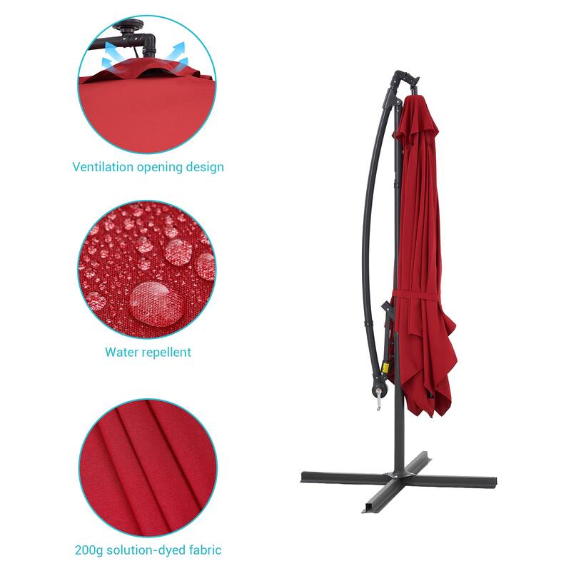 BONOSUKI Patio 8.2Ft LED Offset Umbrella,8 Steel Ribs w/Cross Base