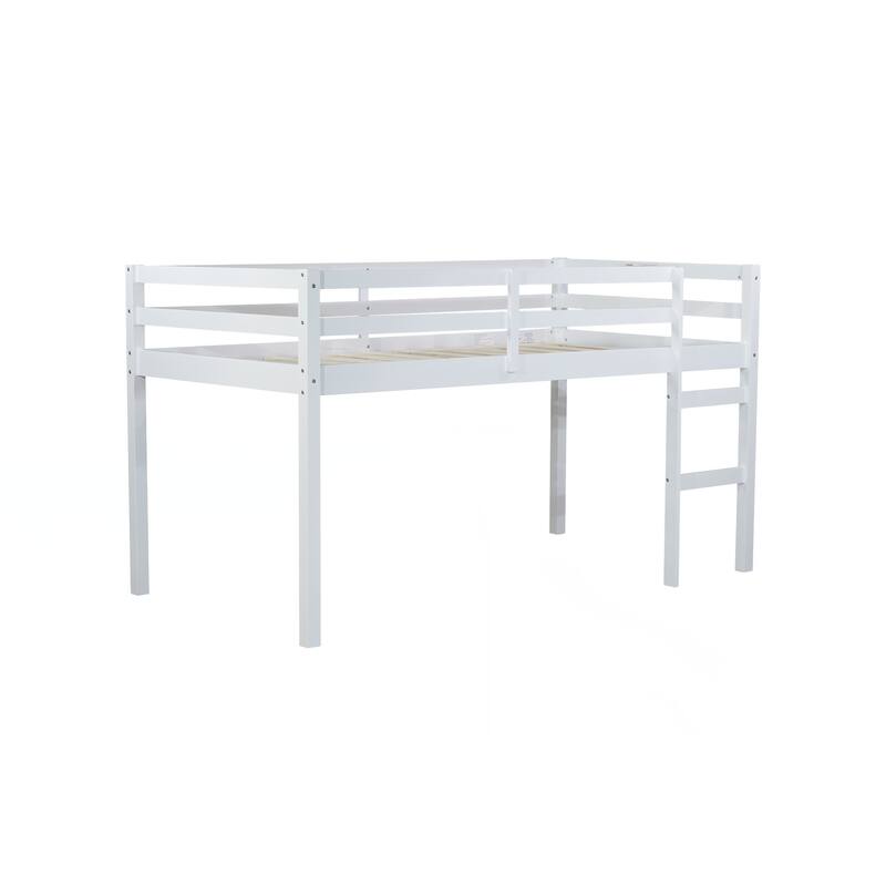 Solid Wooden, Rubber Wooden Twin Loft Bed with Ladder, Bed Platform of Strengthened Slats