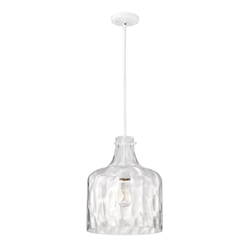 Clear Dimpled Cylindrical Glass Pendant Ceiling Light - 12in