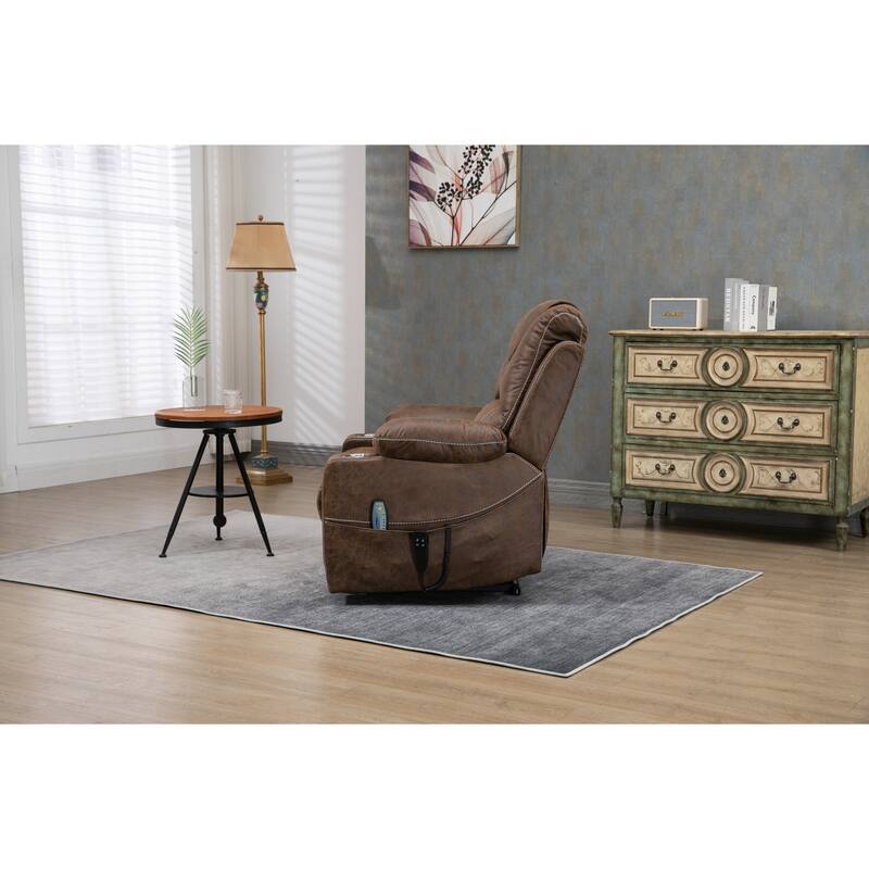 Oversized PU Leather Power Lift Recliner with Massage, Lumbar Heating, Cup Holder, 180° Flat Lay