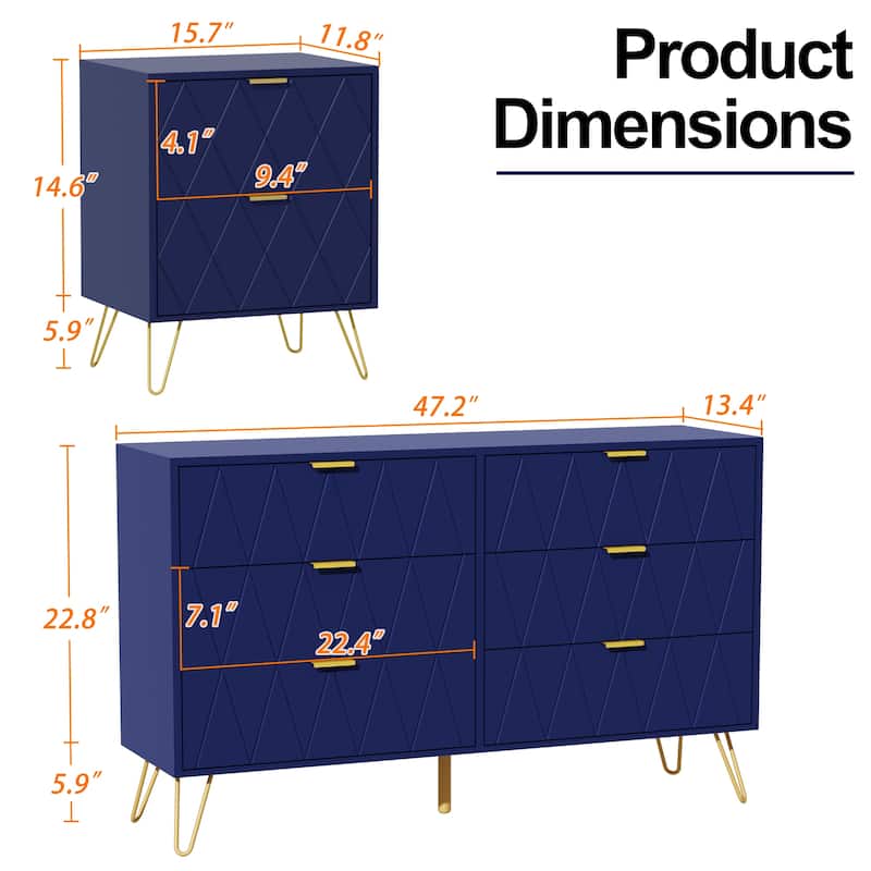 6 Drawer Dresser and Night Stand Sets for Bedroom Set of 2 & 6 Drawer Dresser Combo