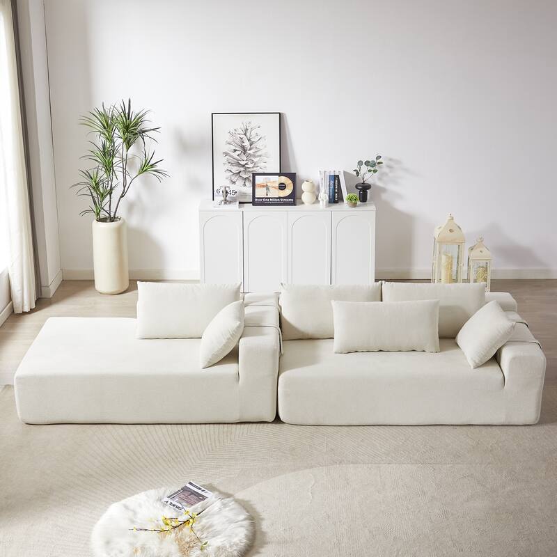 Corduroy Fabric 3-Seater Cloud Couch with 2 Movable Footrest,U Shaped Couch Set,Upholstered Deep Seat 2-Seat with 3 cushions