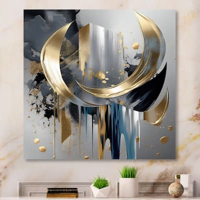 Designart "Abstract Shapes And Lines I" Abstract Marble Metal Wall Art