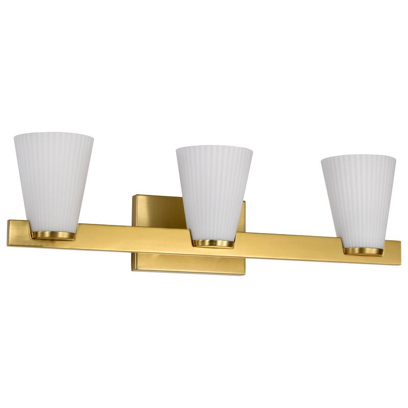 Royale 3 Light Vanity Burnished Brass Finish Ribbed White Glass - Burnished Brass - Burnished Brass