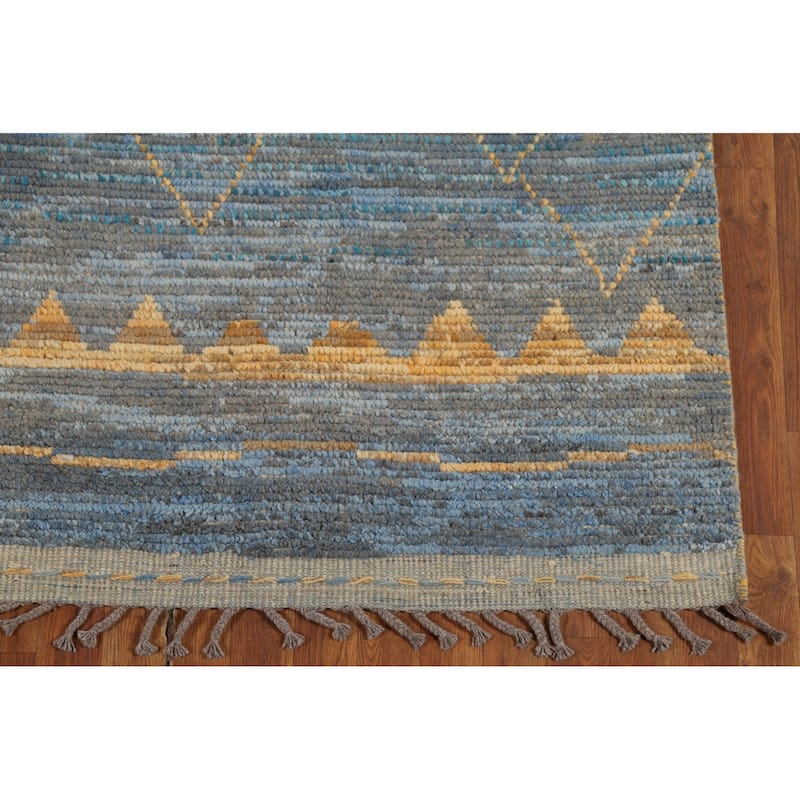 Trellis Blue Moroccan Oriental Runner Rug Hand-Knotted Wool Carpet - 4'0"x 12'3"