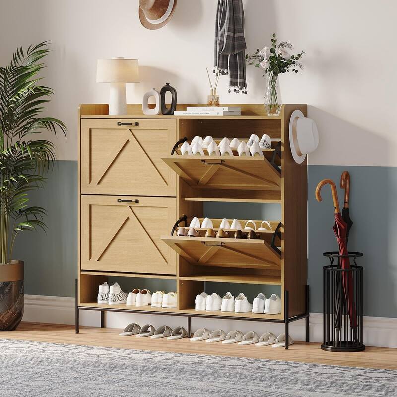 Shoe Cabinet with 4 Flip Drawer - 4 Flip Drawers - Natural