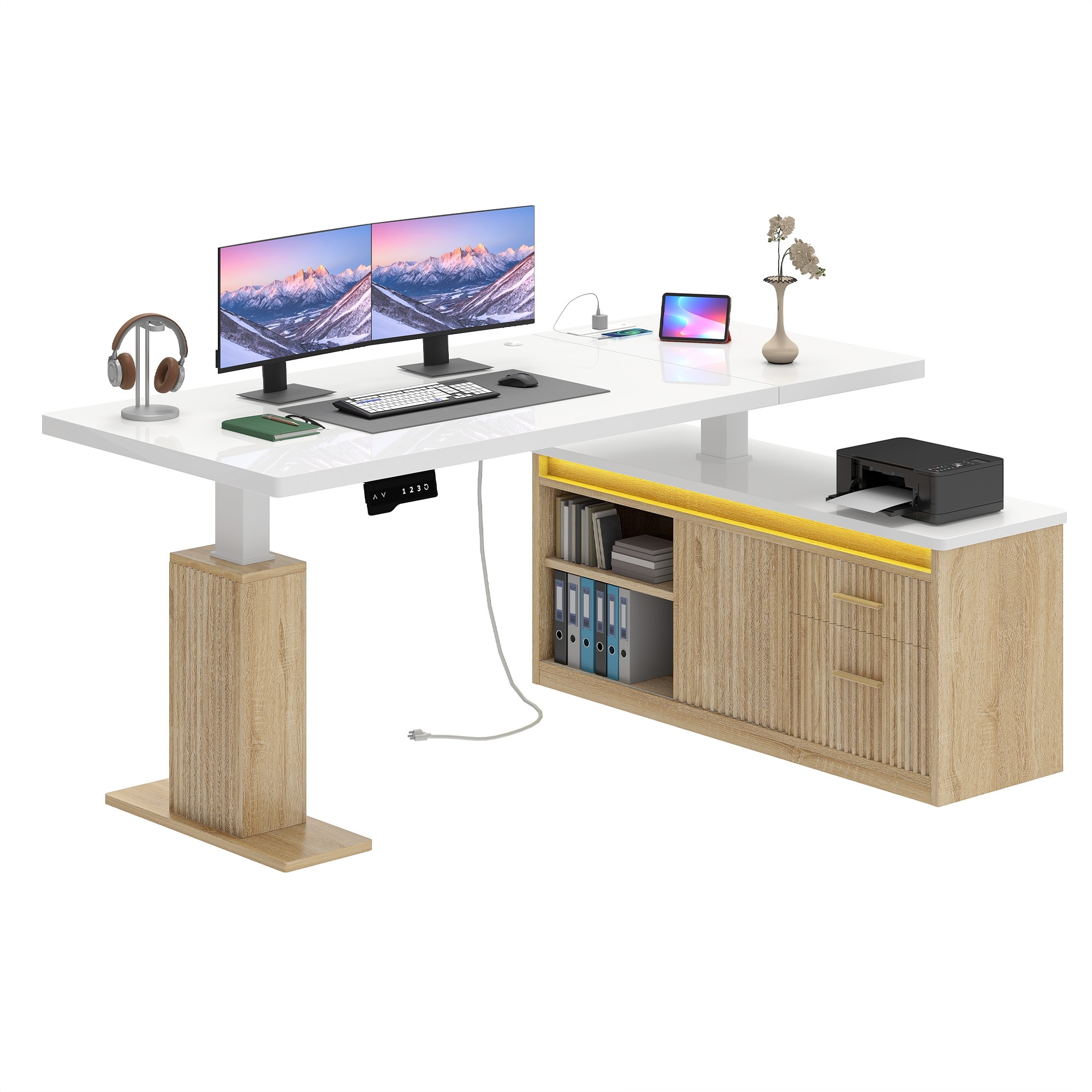 Moasis L-Shaped Electric Standing Desk with LED Lights