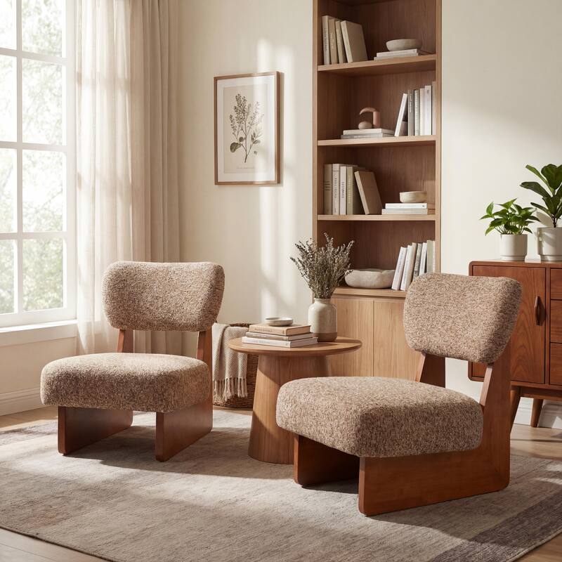 Christopher Knight Home - Vincent Polyester Upholstered Lounge Chair with Solid Wood Base (Set of 2）