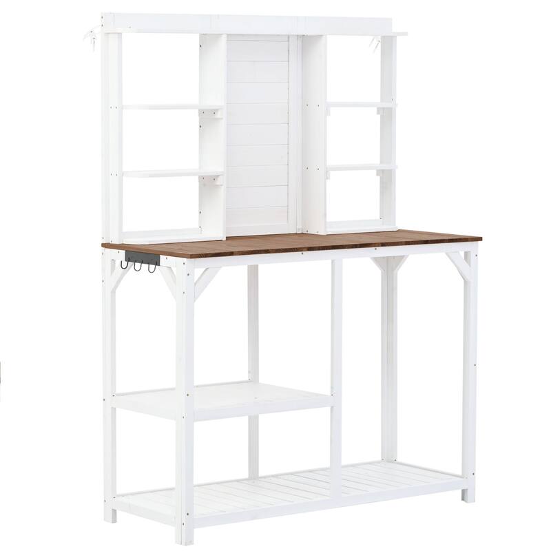 Wooden Outdoor Potting Table with 6-Tier Shelves