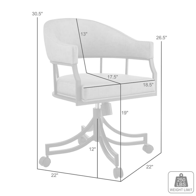 Tibby Swivel Dining Chair, Tilt Rolling, Black Iron, Gray Faux Leather