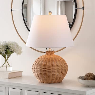 SAFAVIEH Lighting Juana Tropical Coastal Boho Rattan 22-inch Table Lamp - 15 in. W x 15 in. D x 22 in. H