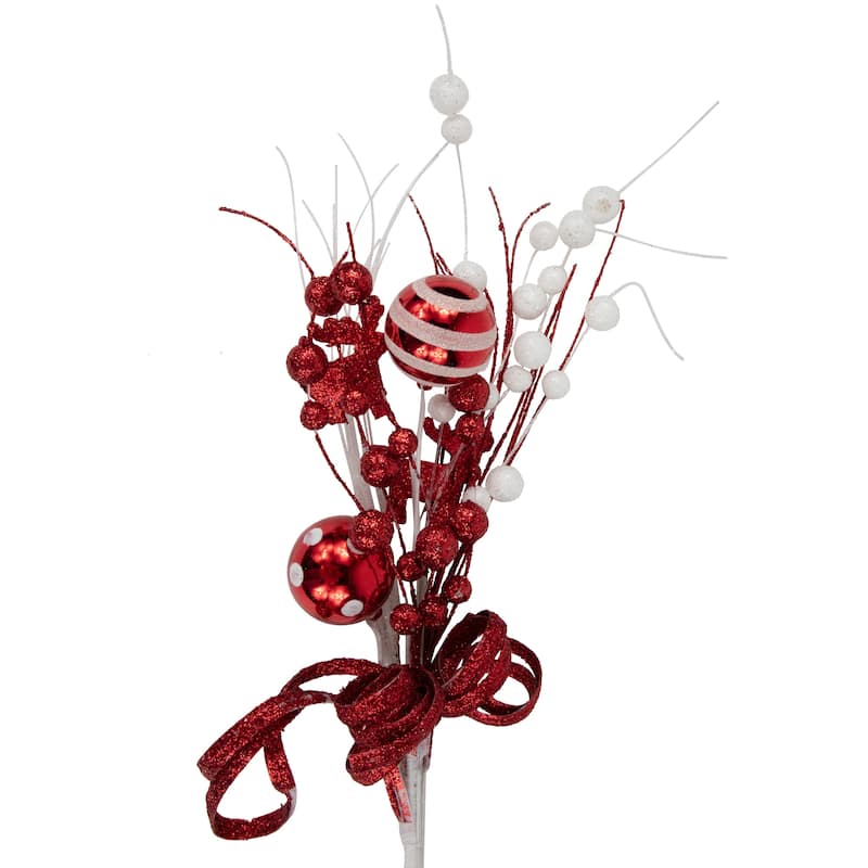 24" Red and White Pearls and Swirls Christmas Spray