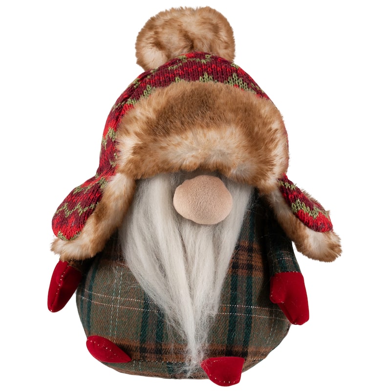 Gnome with Knitted Trapper Hat Christmas Figure - 7.75"