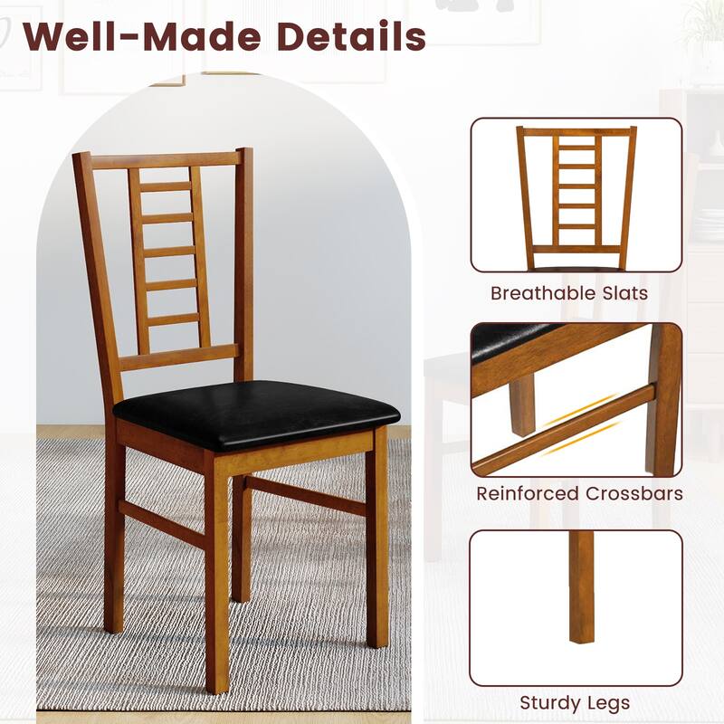 Gymax Wood Dining Chairs Set of 2 w/Rubber Wood Frame Padded Seat