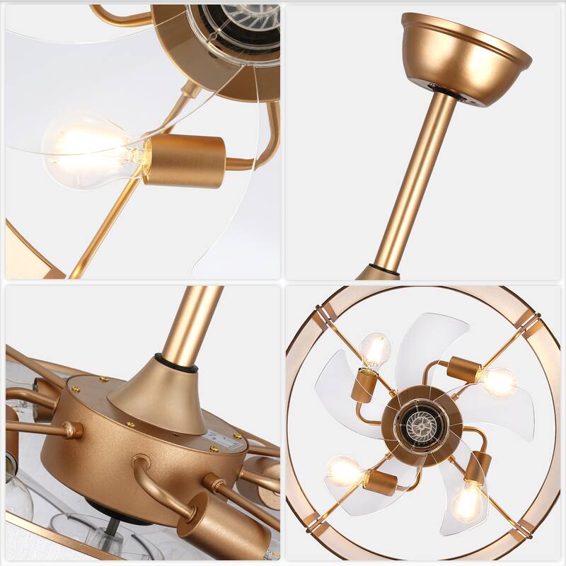 Bella Depot 19" Modern Caged Ceiling Fan with Light Kit and Remote Control 6-Speed Reversible DC Motor - 19”