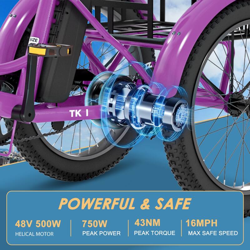 DoCred Electric Folding Tricycle for Adult with Front and Rear Baskets