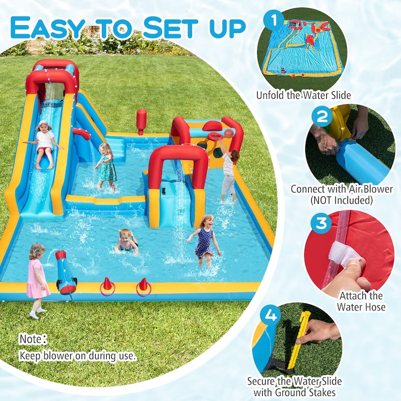 Giant Kids Inflatable Water Park 9-in-1 with Slide Climbing Wall and Ball Games and Water Cannon - 177” x 176” x 81” (L x W x H)