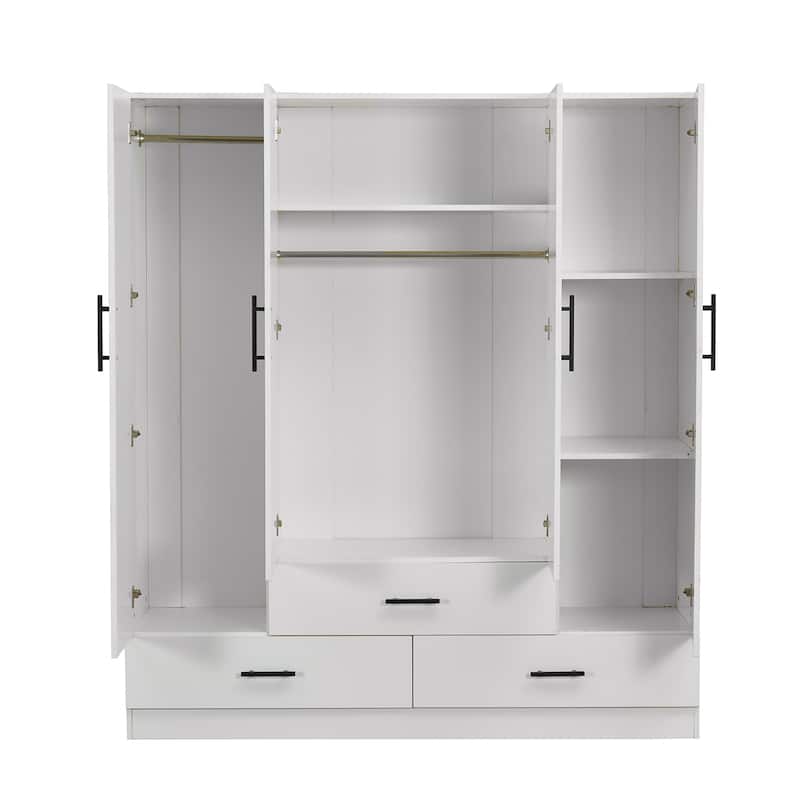 Wood Wardrobe Armoire Storage Cabinet: 4 Door 3 Drawers Closet Wardrobe with Shelves