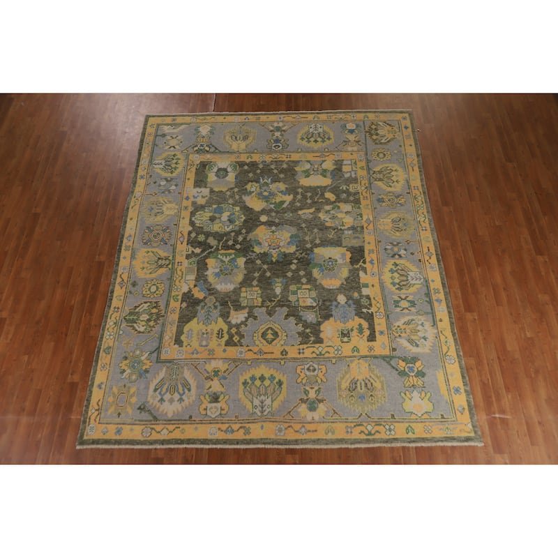 Hand Knotted Oriental 100% Wool Carpet Transitional All-Over Green Oushak Area Rug - 10' 4'' X 8' 7''