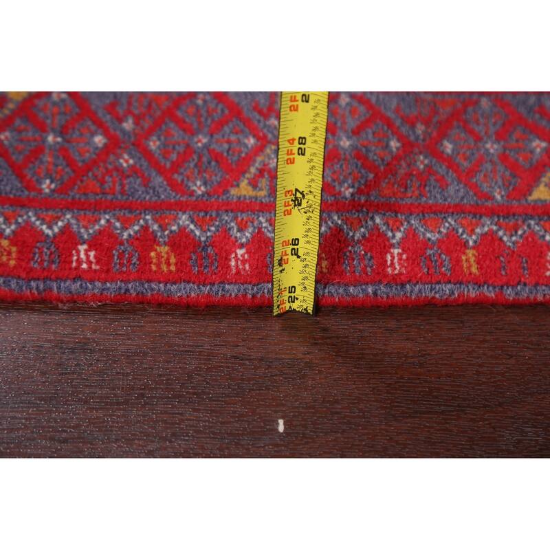 Hand Knotted Oriental 100% Wool Carpet Traditional Floral Navy Blue & Blues Balouch Runner Rug - 9' 5'' X 2' 8''