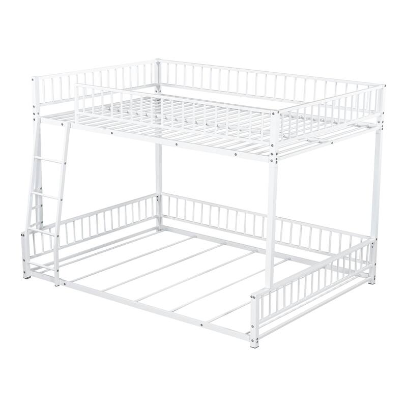 Floor Bunk Bed Heavy Metal Bed Frame with Ladder and Safety Guardrails, Detachable Bunkbeds Design Converts to 2 Platform Beds