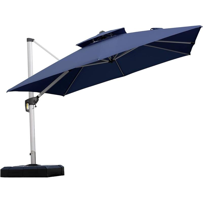 PURPLE LEAF 10ft Square 360 Degree Rotation Patio Offset Umbrella - Navy Blue