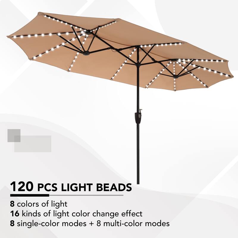 MAISON ARTS 13ft Double -Sided Crank Patio Umbrella Extra Large with LED Colorful Lights