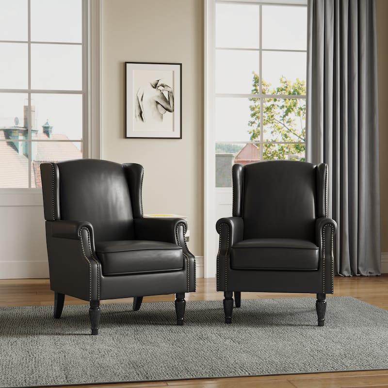 Upholstered Nailhead Trim Armchair Wingback Accent Chairs Set of 2
