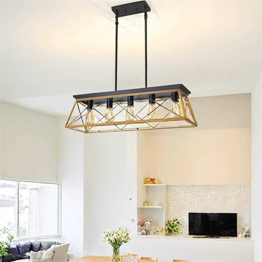 32" Walnut Industrial 5-Light Pendant Chandelier,(No Bulbs)