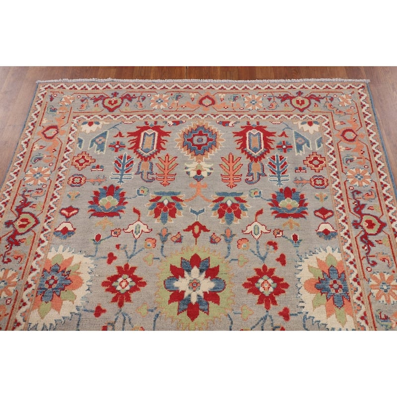 Grey Kazak Area Rug Hand-Knotted Traditional Wool Carpet - 4'10" x 6'6"