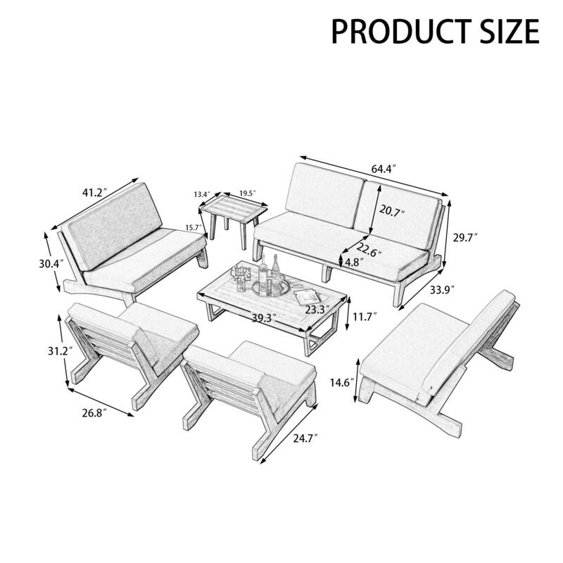Casual Large Teak Outdoor Patio Conversation Set