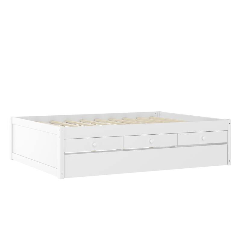 Full/Twin Platform Bed with Trundle, 2 Drawers & Built-in Power Outlets