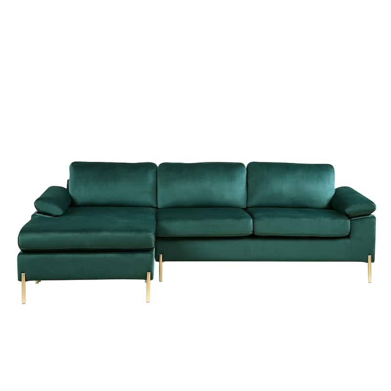 Shannon Velvet Sectional Sofa with Chaise - Green