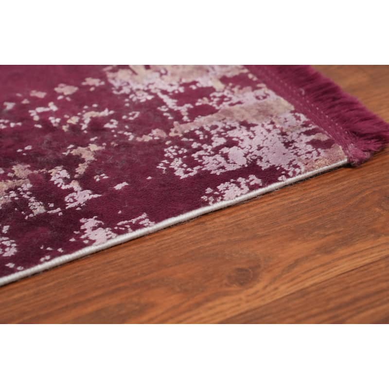 Machine Made Oriental Polyester Carpet Abstract Pink Distressed Area Rug - 7' 5'' X 5' 2''