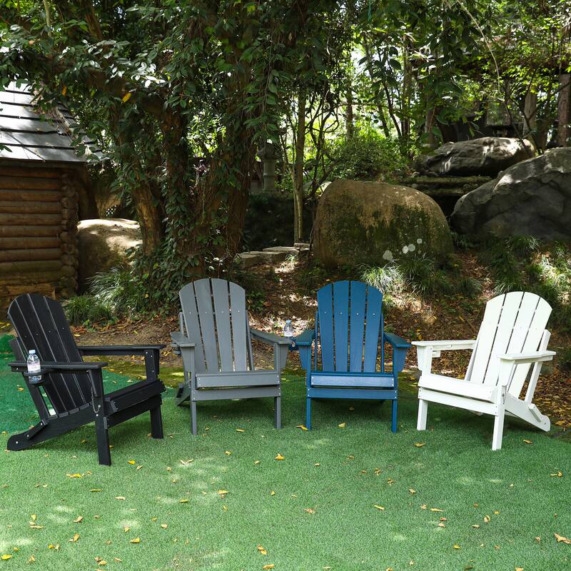 HDPE Folding Adirondack Chair with Dual Cup Holder - Composite Adirondack Chair with Wood Texture