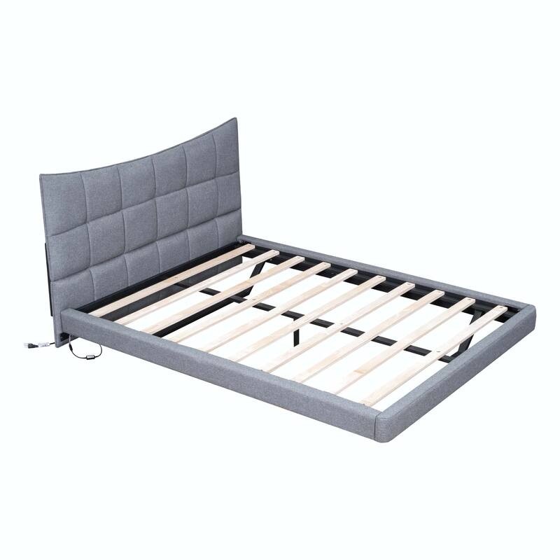 Full Size Upholstered Platform Bed with LED Lights