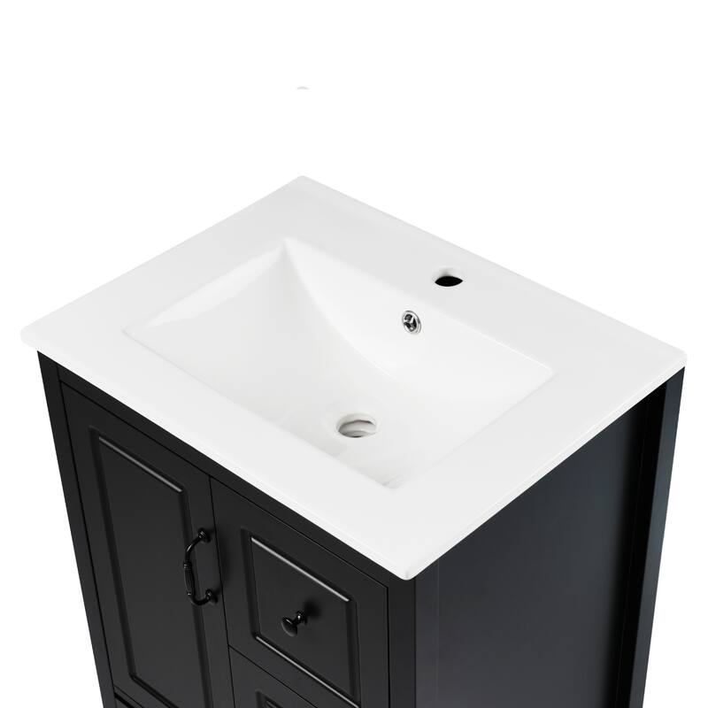 24 inch Bathroom Vanity with Sink, One Cabinet with Soft-closing Door, 3 Soft-closing Drawers, Retro Metal Handles